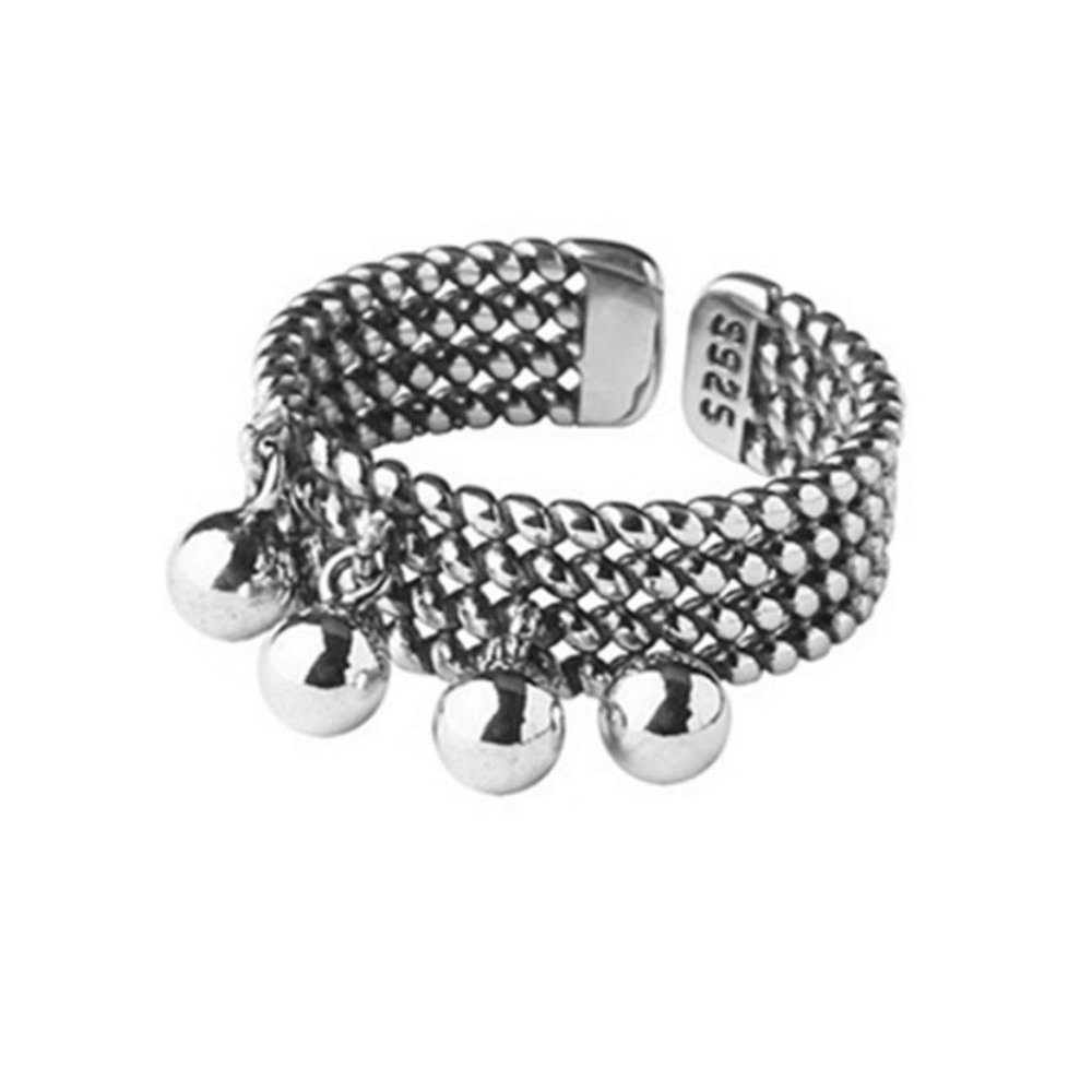 Minimalist 925 Sterling Silver Chunky Dangle Ball Ring Geometric Chain Link Ring - Picture 3 of 6